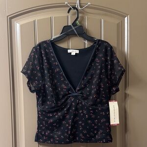 Aeropostale Black Floral Wrap Top